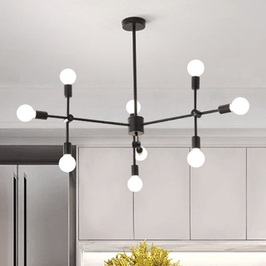 Industrial Metal Bulb Chandelier: Open Design, 9/12 Lights, Black/Brass Pendant Lighting for Dining Room