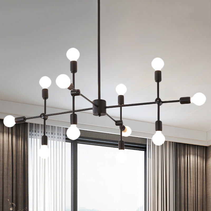 Industrial Metal Bulb Chandelier: Open Design, 9/12 Lights, Black/Brass Pendant Lighting for Dining Room