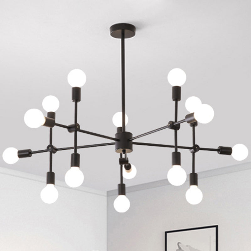 Industrial Metal Chandelier With Open Bulbs - 9/12 Lights In Black/Brass For Dining Room Pendant