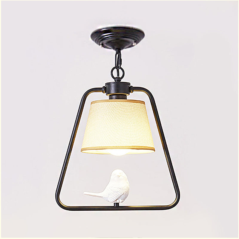 Traditional Black/White Cone Pendant Ceiling Light With Bird Detail For Living Room