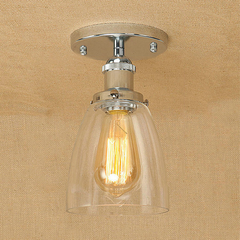 Semi Flush Mount Clear Glass Cone Industrial Ceiling Light Fixture With One Bulb In