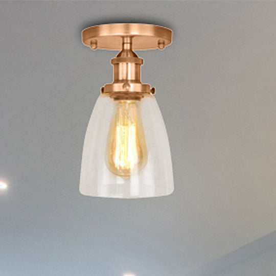 Semi Flush Mount Clear Glass Cone Industrial Ceiling Light Fixture with One Bulb in Silver/Brass/Rust