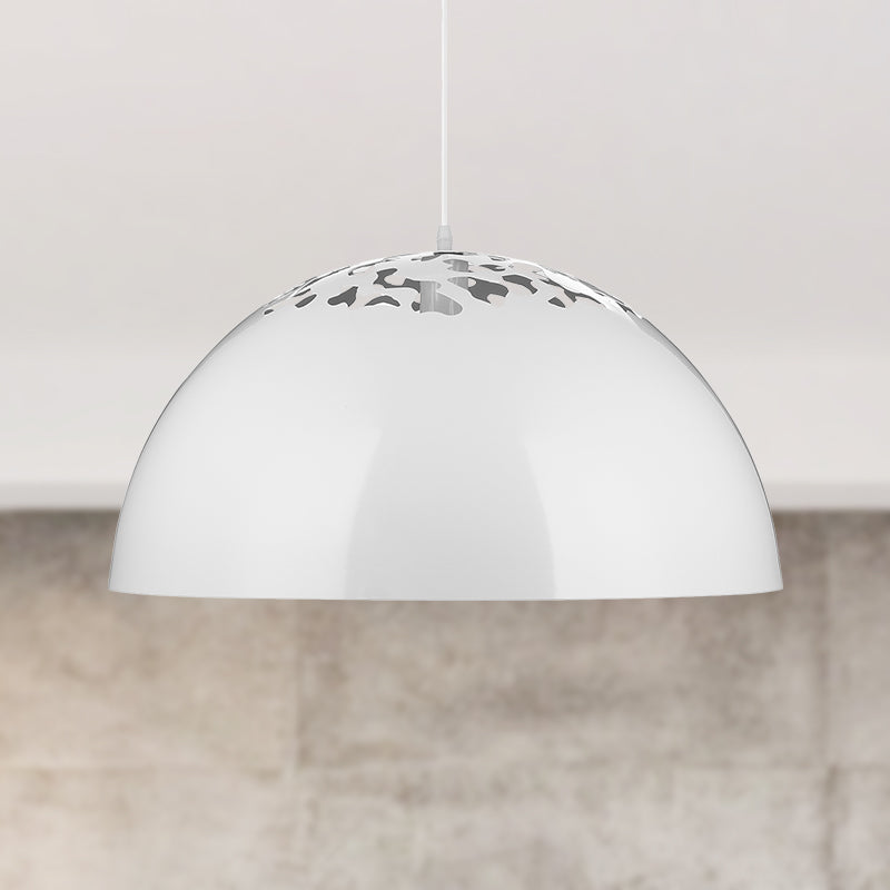 Industrial Domed Pendant Lighting - Metal Suspension Light With Hollow Out Design 1 Black/White