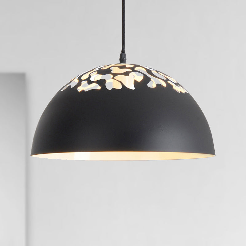 Industrial Domed Pendant Lighting - Metal Suspension Light With Hollow Out Design 1 Black/White