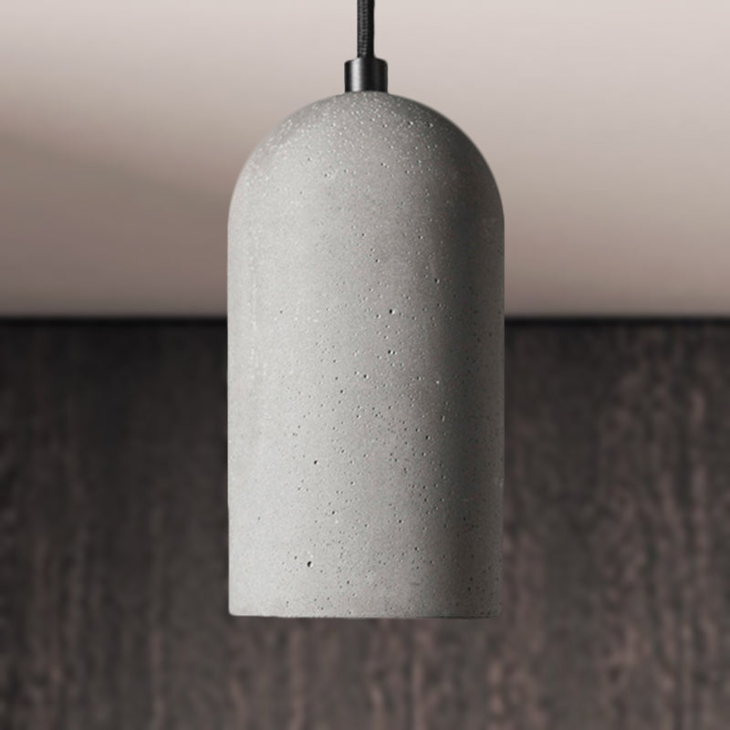 Antique Style Gray Cement Pendant Light - 1 Cylinder Shade Hanging Lamp For Living Room