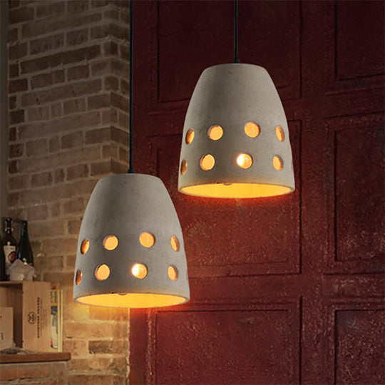 Industrial Gray Bucket Pendant Light with Hollow Out Design for Dining Table - 1 Head Hanging Lamp