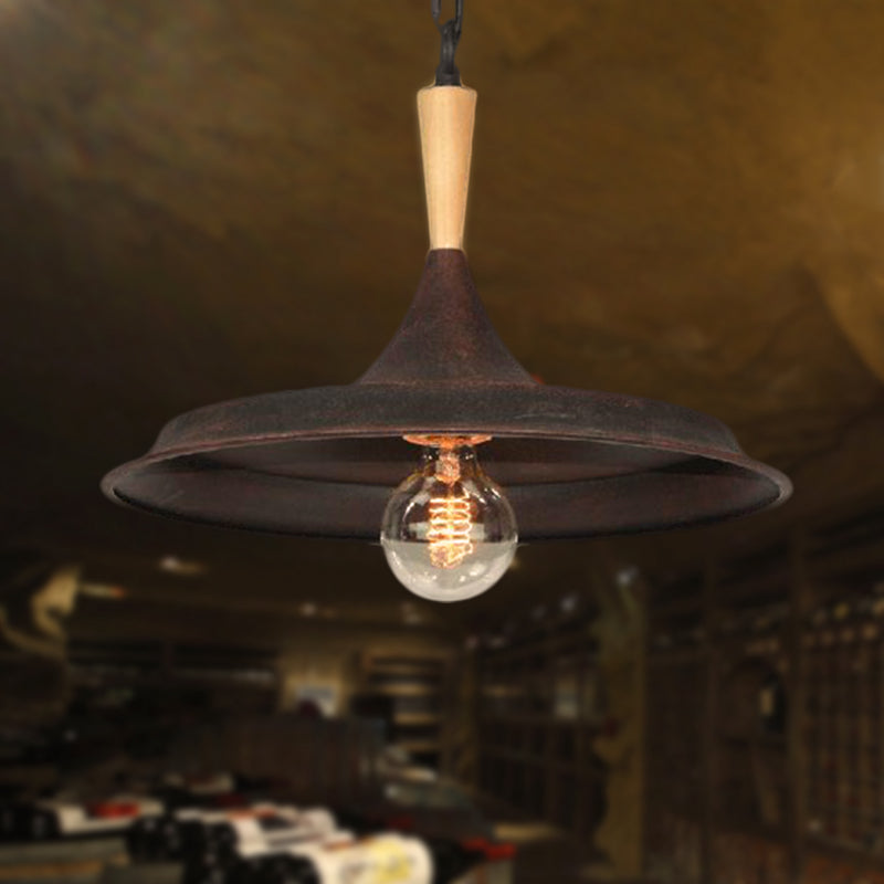 Antique Style Pendant Lamp With Barn Shade And Wrought Iron In Rust For Bars