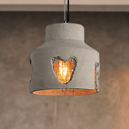 Industrial Style Grey Cement Pendant Light: Ripple/Barrel/Loving Heart Shade, 1-Light Fixture for Dining Room