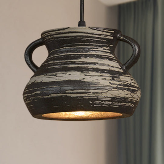 Industrial Ceramic Pendant Light in Grey for Restaurant with Barrel/Bell/Urn Shade