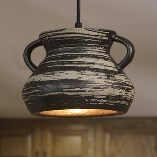 Industrial Ceramic Pendant Light in Grey for Restaurant with Barrel/Bell/Urn Shade