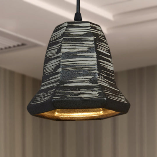 Industrial Ceramic Pendant Light in Grey for Restaurant with Barrel/Bell/Urn Shade