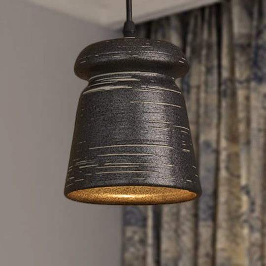 Industrial Ceramic Pendant Light in Grey for Restaurant with Barrel/Bell/Urn Shade