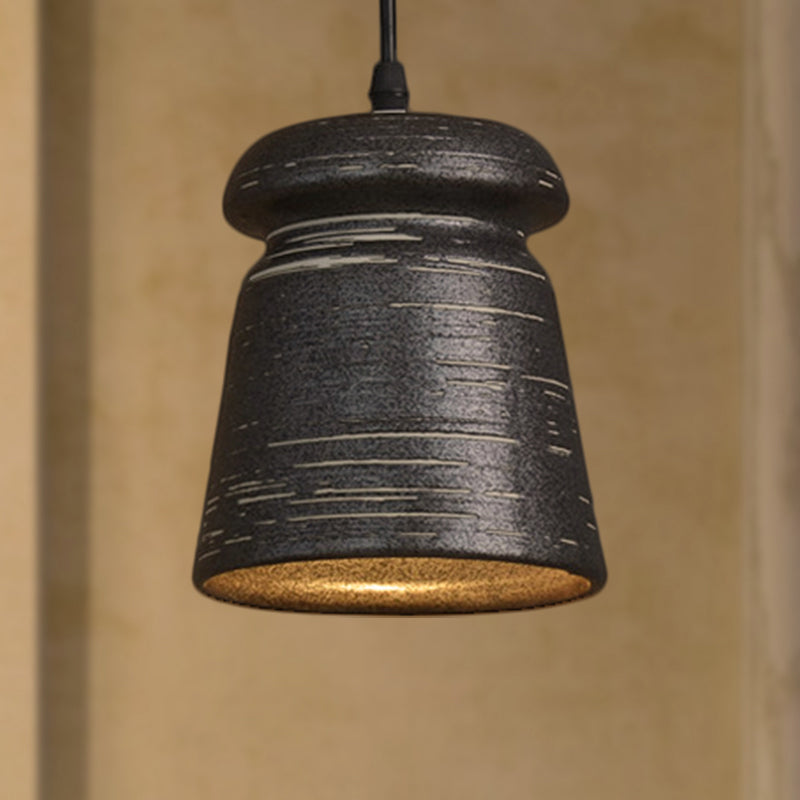 Industrial Ceramic Pendant Light in Grey for Restaurant with Barrel/Bell/Urn Shade