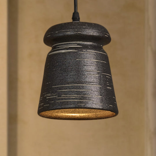 Industrial Ceramic Pendant Light: Barrel/Bell/Urn Shade Grey - Perfect For Restaurants 1 Light