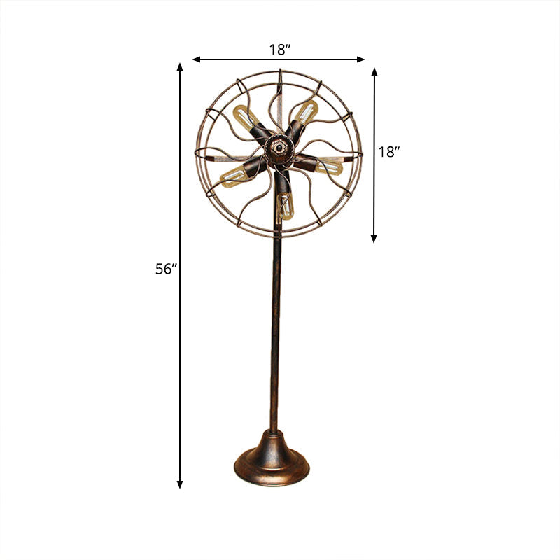 Antique Bronze 5-Light Fan Design Floor Lamp With Cage Shade - Rustic Loft Wrought Iron Indoor