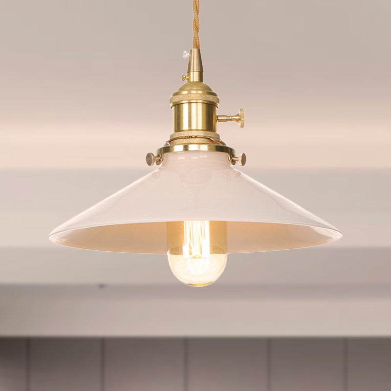 Mid Century White Cone-Shaped Pendant Light With Metal Finish 1-Light Suspended Lamp For Coffee