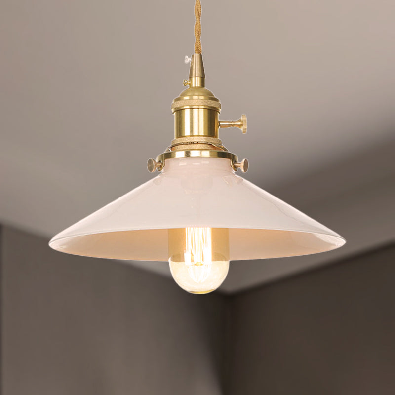 Mid Century White Cone-Shaped Pendant Light With Metal Finish 1-Light Suspended Lamp For Coffee