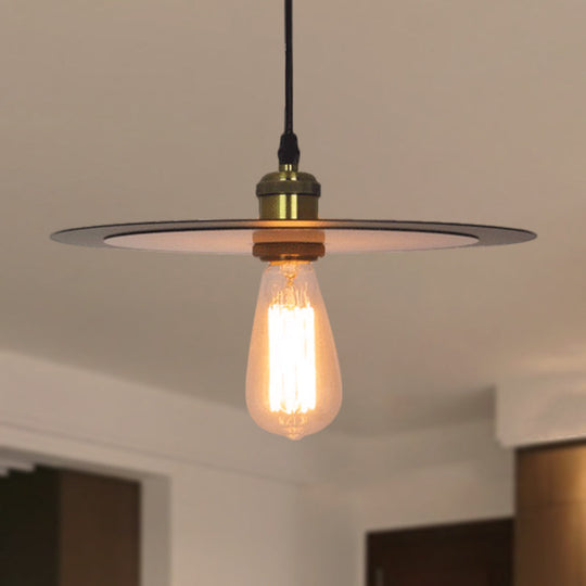 Metal Pendant Light - Circular Shade, Loft Style, Brass Finish, 1-Light Ceiling Fixture for Kitchen