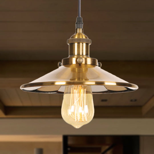 Mid Century Brass Finish Conic Pendant Light - Indoor Ceiling Lamp with Adjustable Cord