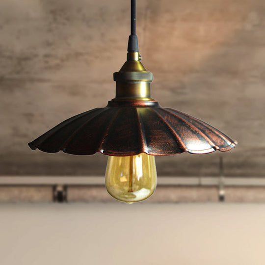 Antique Style Scalloped Iron Pendant Light for Living Room with 1 Copper Hanging Light