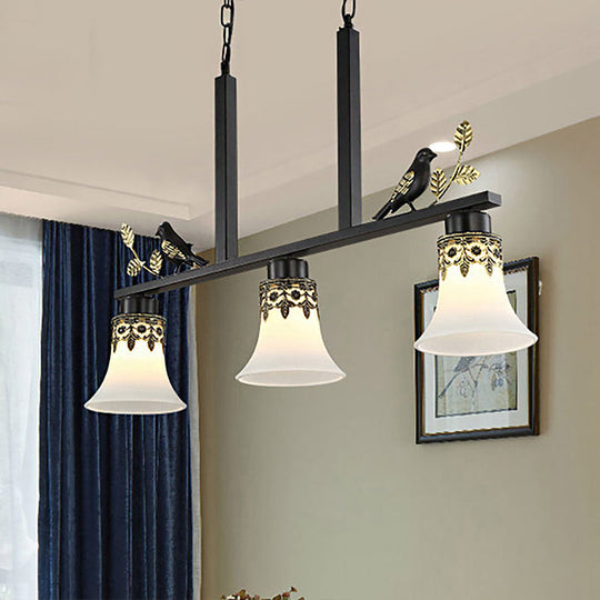 Classic Black Hanging Lamp Kit - Bell Dining Room Island Pendant Light With Frosted Glass And 3