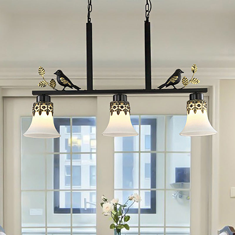 Classic Black Hanging Lamp Kit - Bell Dining Room Island Pendant Light With Frosted Glass And 3