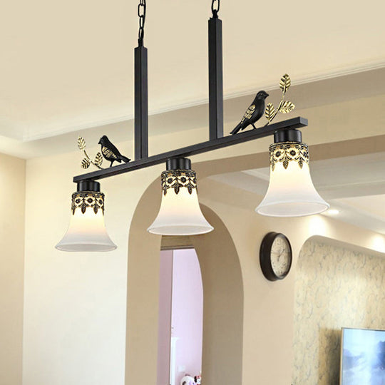 Classic Black Hanging Lamp Kit - Bell Dining Room Island Pendant Light With Frosted Glass And 3