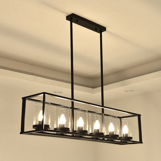 Classic Black Island Pendant Lights For Dining Room With Clear Glass Shade (5/6 Lights)