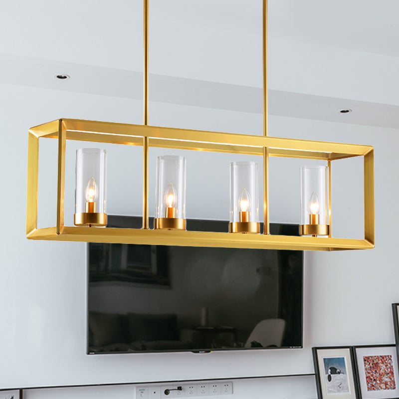 Gold Pendant Island Lights With Clear Glass Shades - Perfect For Dining Rooms