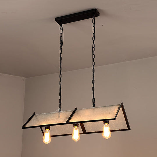 Classic Black Island Lamp - 3/5 Light Ceiling Hanging Fixture With Exposed Bulbs & Frosted Glass