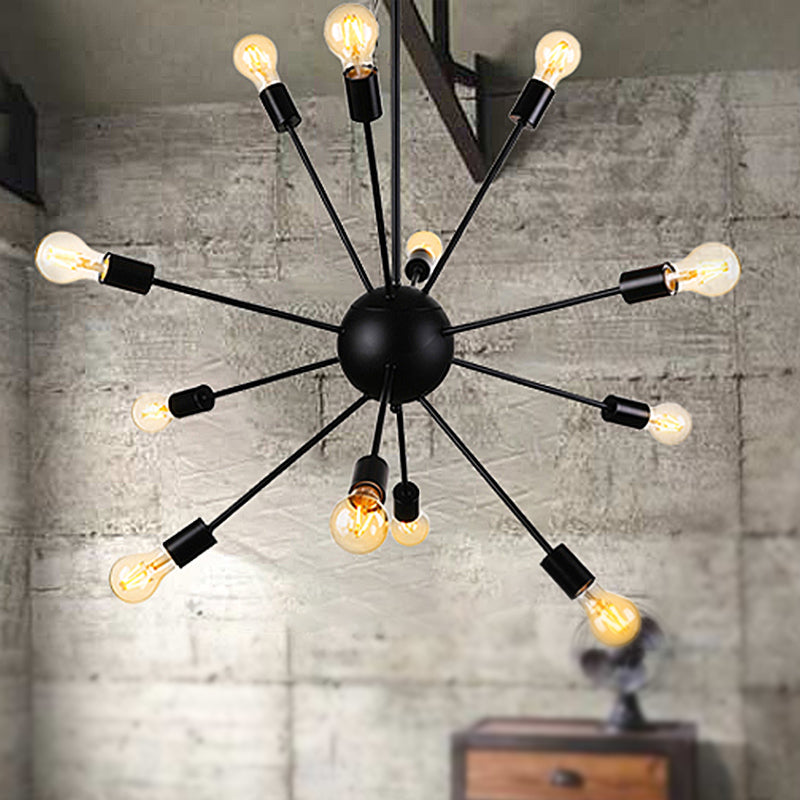 Retro Industrial Black Metal Chandelier Pendant - 9/12 Lights - Dining Room Lighting