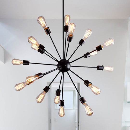 Industrial Black Sputnik Chandelier With 9/12 Lights - Retro Metal Pendant Fixture For Dining Room