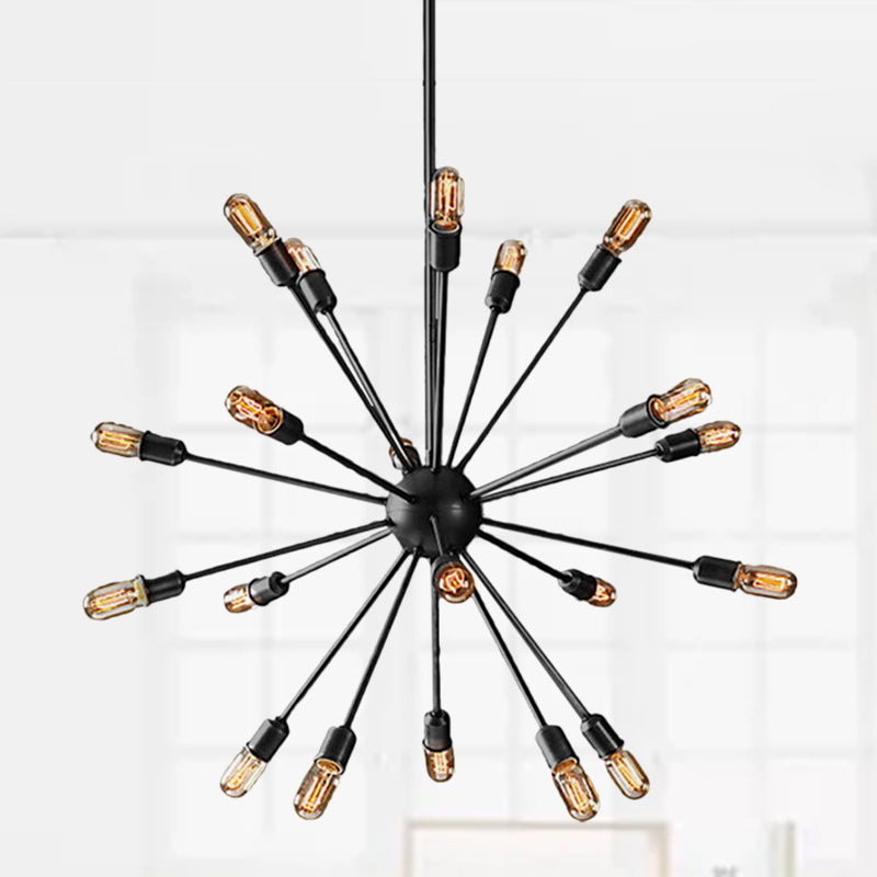 Industrial Black Sputnik Chandelier With 9/12 Lights - Retro Metal Pendant Fixture For Dining Room