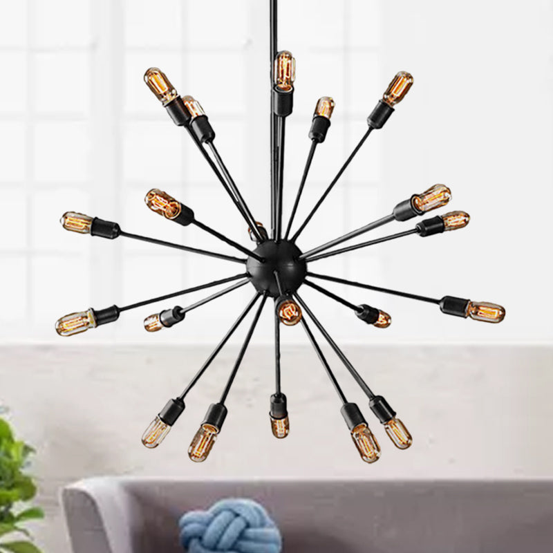 Industrial Black Sputnik Chandelier With 9/12 Lights - Retro Metal Pendant Fixture For Dining Room