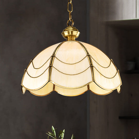 Modern Opal Glass Gold Hanging Light Fixture With Umbrella Design 1 Bulb 14/18 Wide / 14