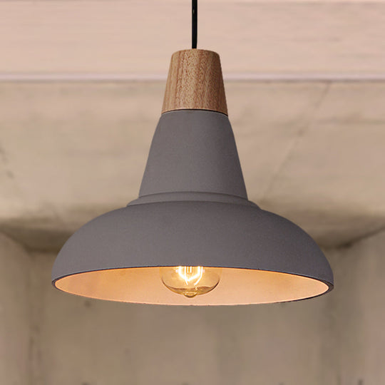 Industrial Style Cement and Wood Pendant Light with Grey/White Bowl Shade