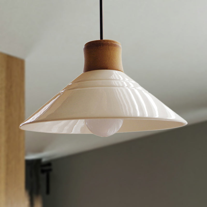 White Conic Pendant Lamp Modern Style Ceramic 1 Light Hanging Light Fixture for Dining Room