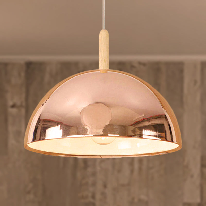 12/16 Mirrored Pendant With Metallic Dome Shade - Retro Style Hanging Lamp In Rose Gold