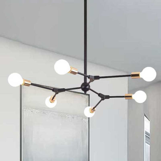 Retro Style Black Branch Suspension Light with Metallic Finish – Bedroom Chandelier Lamp (6/8 Lights) - Open Bulb Design