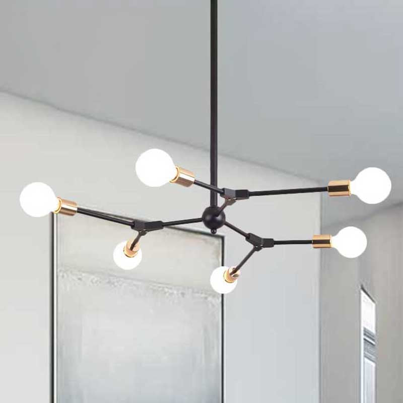 Retro Style Black Branch Suspension Light With 6 Or 8 Metallic Lights - Bedroom Chandelier Lamp