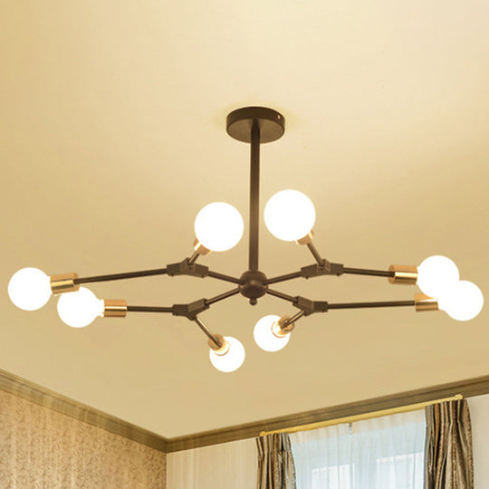 Retro Style Black Branch Suspension Light With 6 Or 8 Metallic Lights - Bedroom Chandelier Lamp