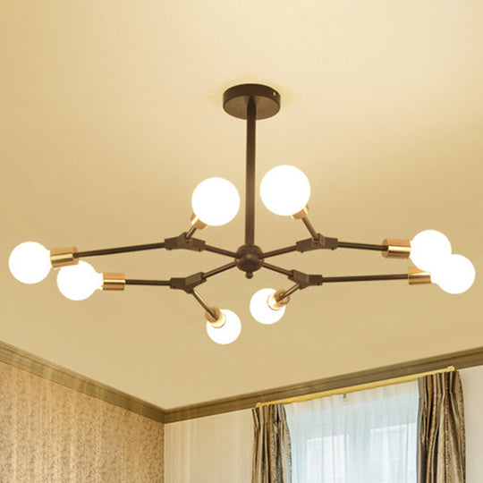 Retro Style Black Branch Suspension Light With 6 Or 8 Metallic Lights - Bedroom Chandelier Lamp