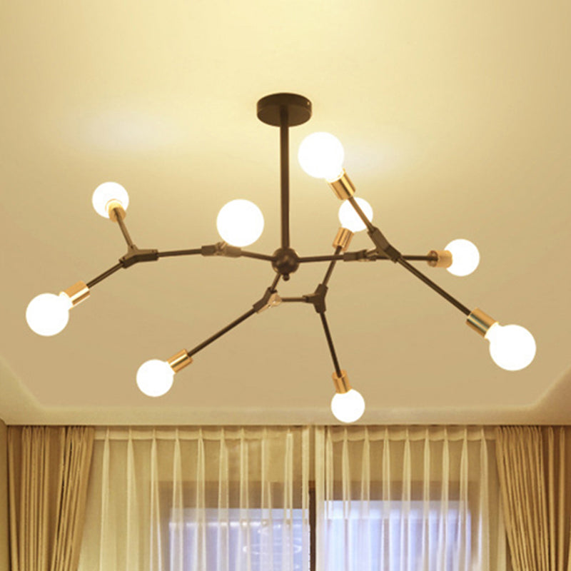 Retro Style Black Branch Suspension Light with Metallic Finish – Bedroom Chandelier Lamp (6/8 Lights) - Open Bulb Design