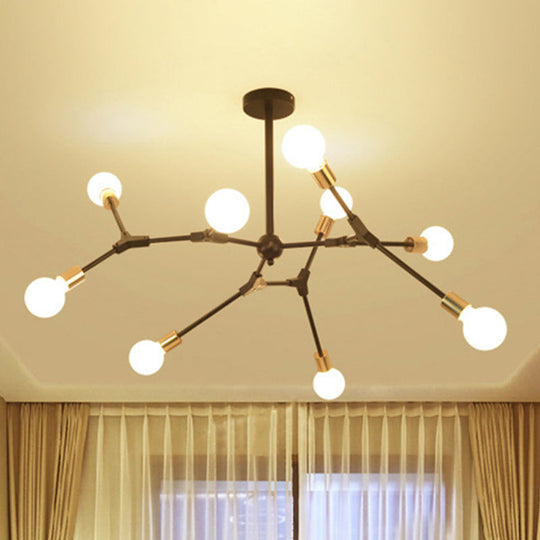 Retro Style Black Branch Suspension Light With 6 Or 8 Metallic Lights - Bedroom Chandelier Lamp