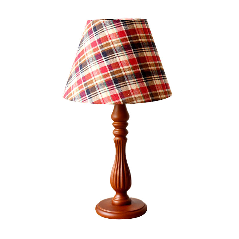 Classic Fabric Barrel Night Table Lamp With Wood Base - Red/Blue/Green 1 Light Task Lighting For