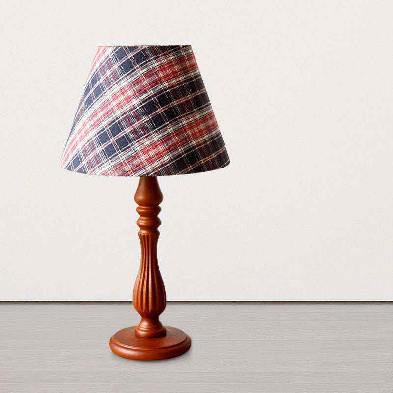 Classic Fabric Barrel Night Table Lamp With Wood Base - Red/Blue/Green 1 Light Task Lighting For