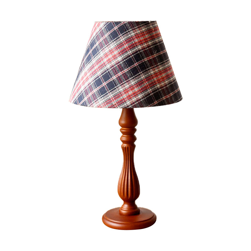 Classic Fabric Barrel Night Table Lamp With Wood Base - Red/Blue/Green 1 Light Task Lighting For