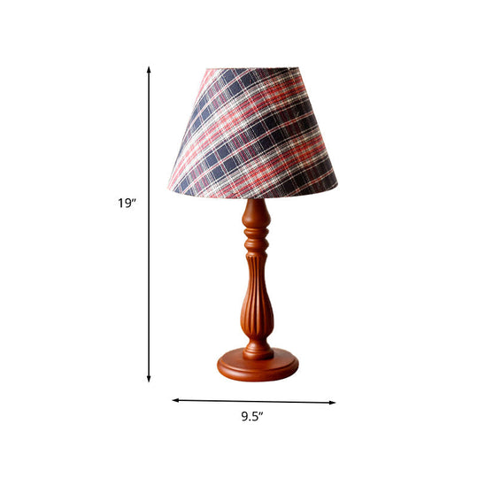 Classic Fabric Barrel Night Table Lamp With Wood Base - Red/Blue/Green 1 Light Task Lighting For