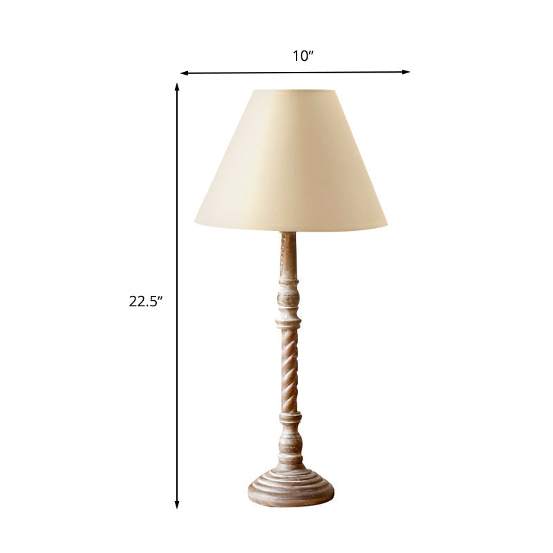 Traditional White Barrel Shape 1-Light Fabric Desk Lamp: Bedroom Reading Light With Wood Base