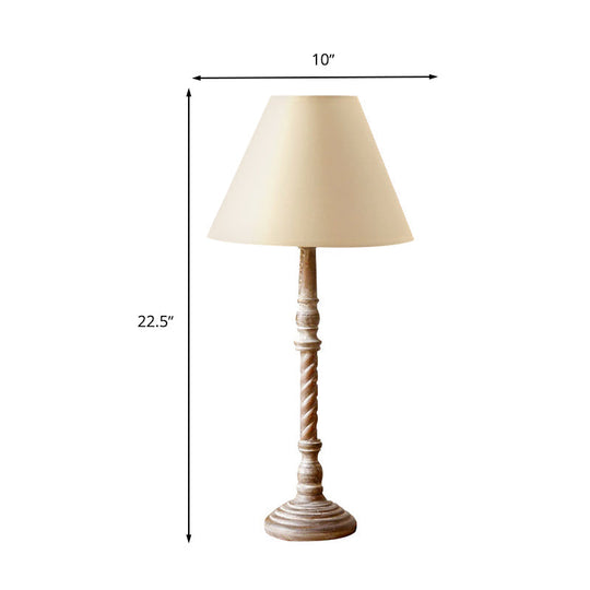 Traditional White Barrel Shape 1-Light Fabric Desk Lamp: Bedroom Reading Light With Wood Base